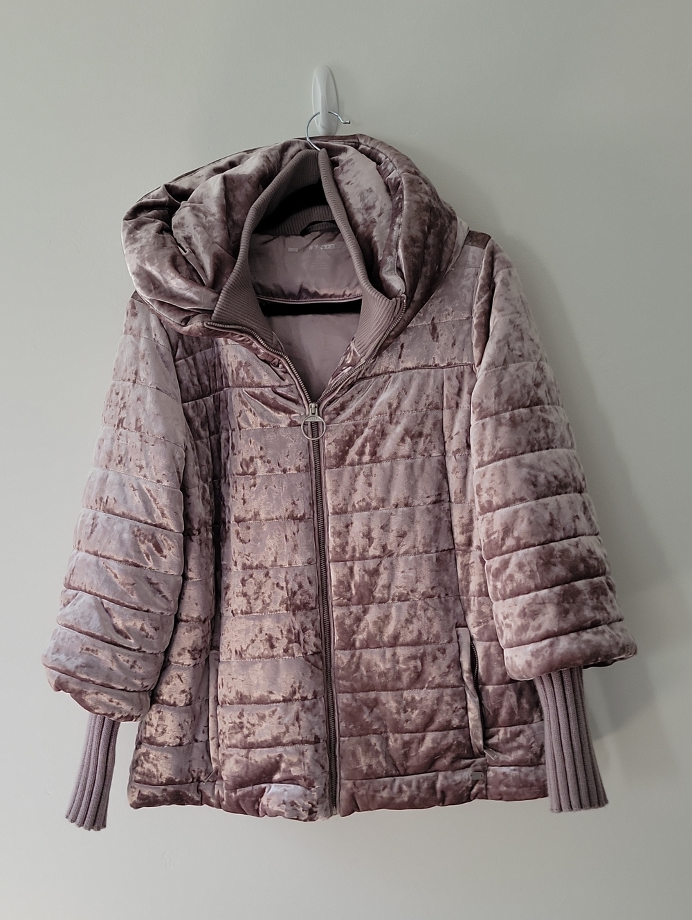 DKNY Velvet Quilted Hooded Jacket - Dusty Rose